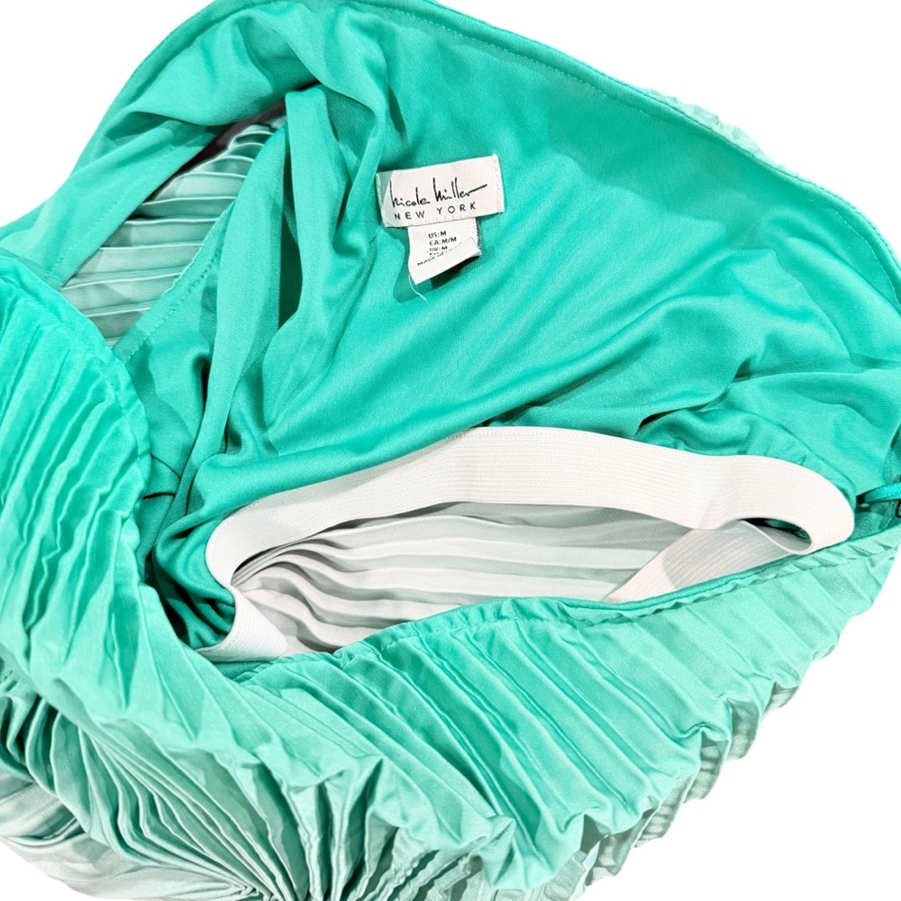 Nicole Miller Ombré One-Shoulder Pleated Maxi Dress Teal Pink– Size M - Picture 6 of 8